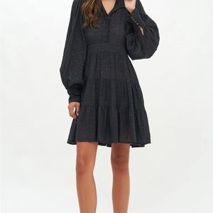 Oliphant Dress - NWT Shirt Waist Mini-Midnight Black Gold XL